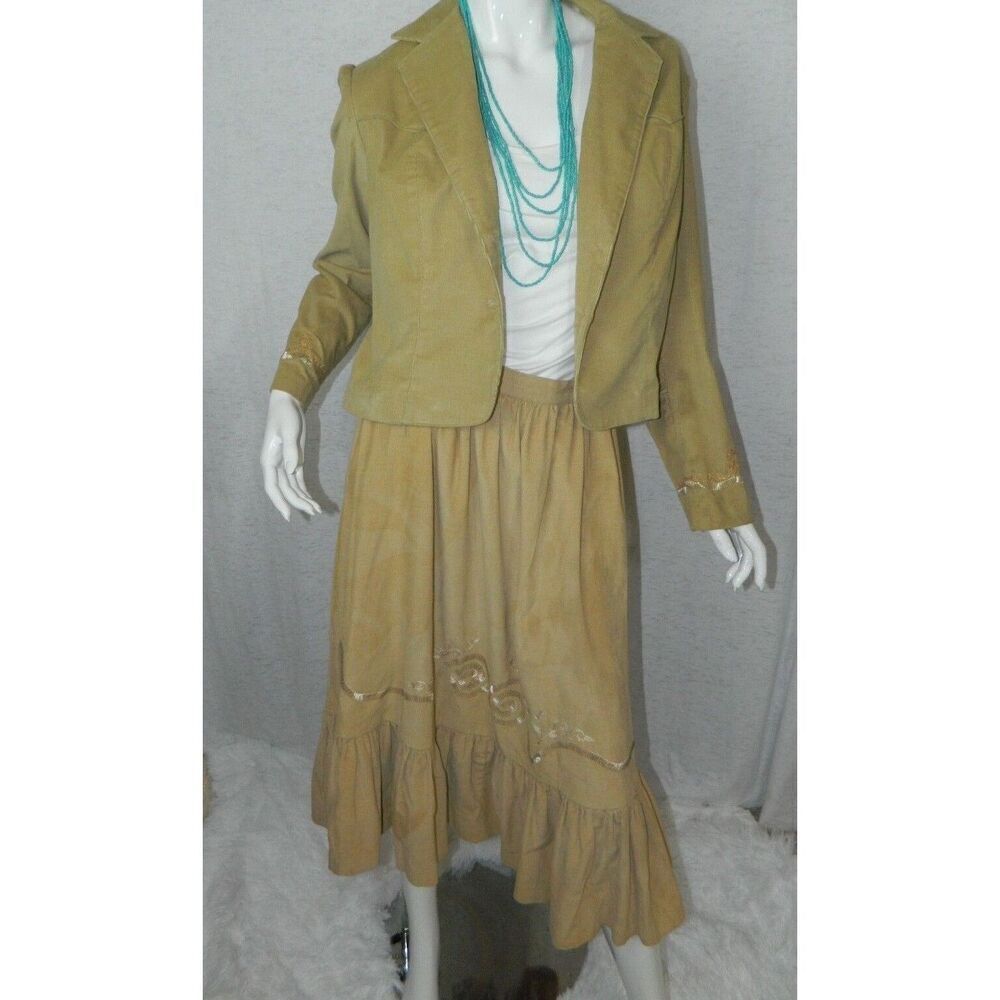 H Bar C California Ranchwear Blazer Skirt Suit  Western‎ Medium Corduroy Brown